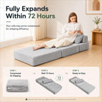 Folding Sofa Bed, Convertible Sleeper Chair, No Assembly (Gray) | Boneless Sofa Couch, Foldable Mattress & Back Support, Portable Floor Lounger Futon for Small Apartment, Dorm, Guest Room