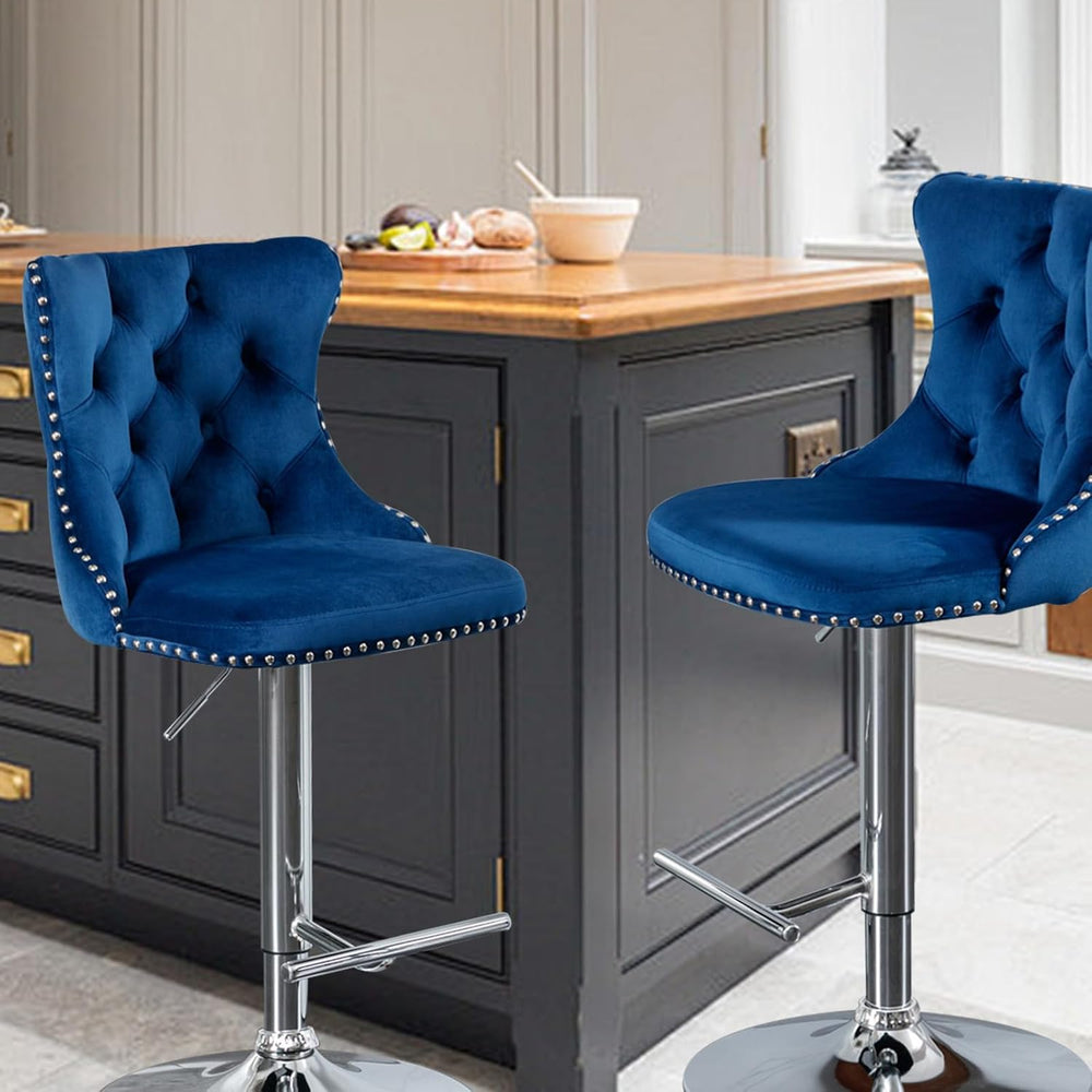 33’’ Velvet Swivel Bar Stools Set of 2 Kitchen Counter Adjustable Height Upho...