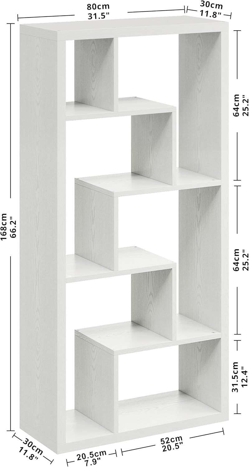 IRONCK Geometric Bookcase 6-Shelf Industrial Bookshelf White Etagere Bookcase...