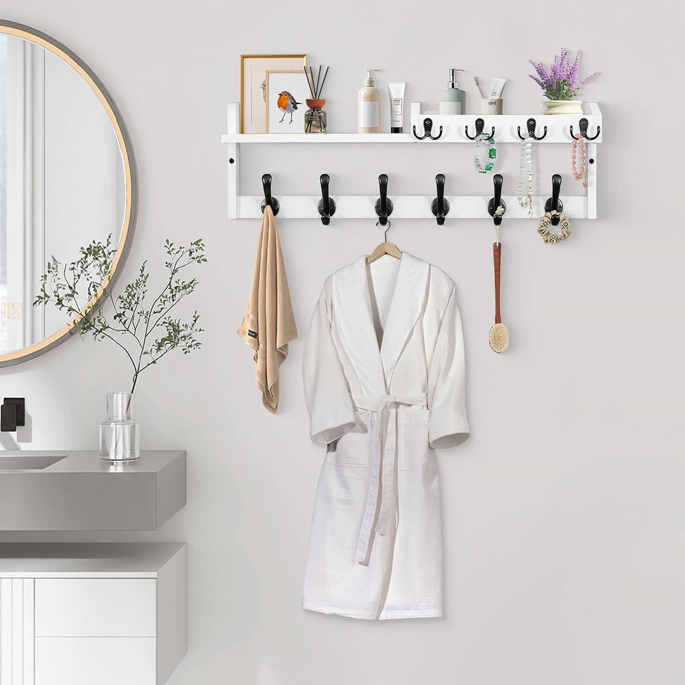 27.5" Wall Mount Coat Rack with Shelf, Key Holder & Mail Organizer, ...