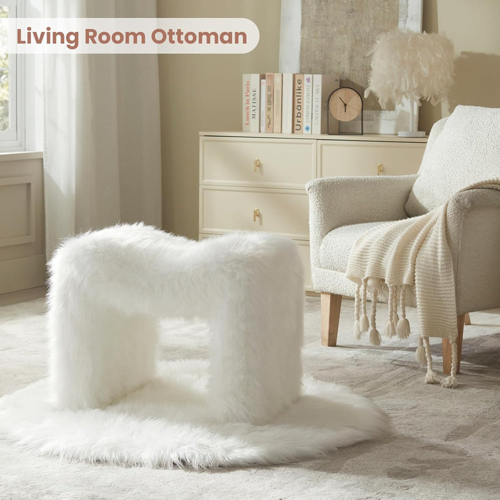 Vanity Stool Chair Small Footstool Ottoman Faux Fur Seating Backless Modern F...