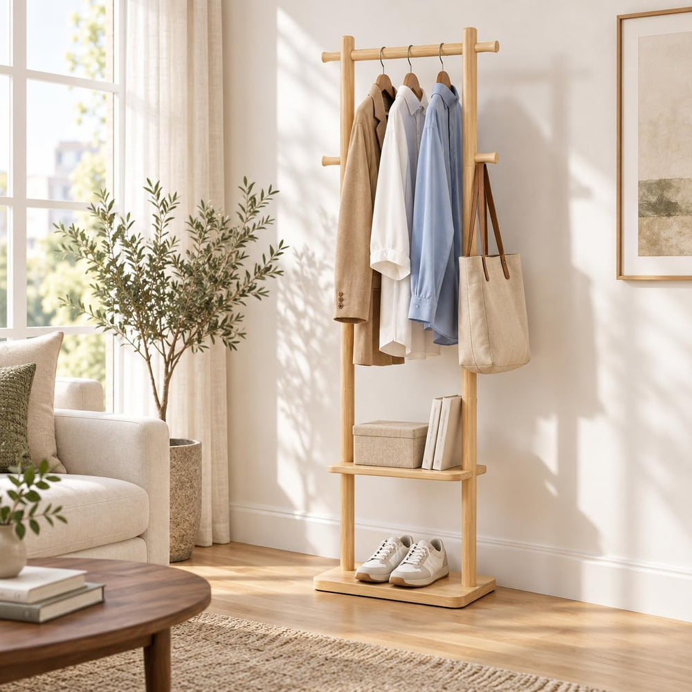 Wooden Coat Rack Freestanding,Hall Tree with Sturdy Base,Clothing Rack for Ha...