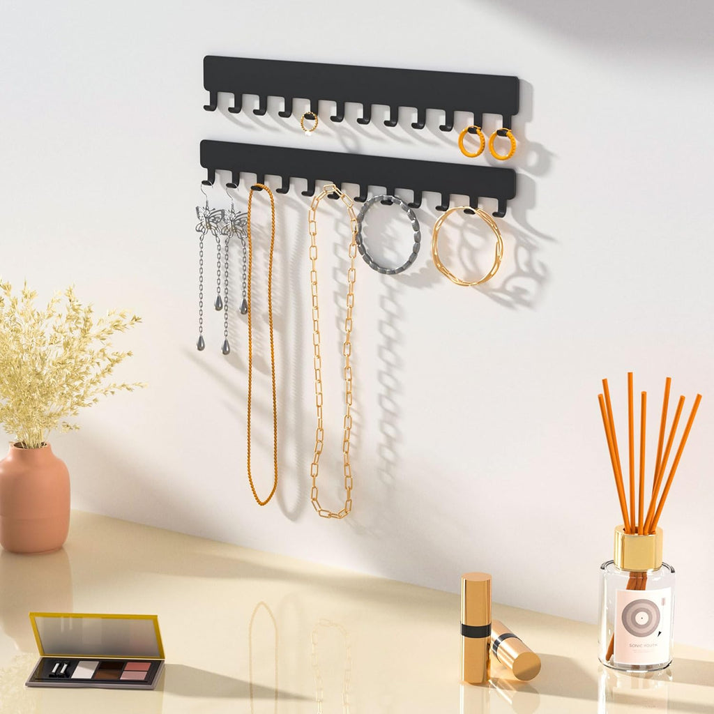 Necklace Holder Hanging Jewelry Organizer - Self-Adhesive Wall Jewelry Organizer for Necklace, 2 PCS, Black