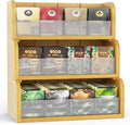 Bamboo Tea Bag Organizer, 3 Tier Stackable Tea Bags Storage Box with Acrylic Dividers