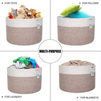 MINTWOOD Design Extra Large 22 x14 Inches Decorative Woven Cotton Rope Blanket Storage Basket Bin Living Room and Laundry Hamper for Pillows, Pool Towels, Dog Toys, Shoes, Light Brown