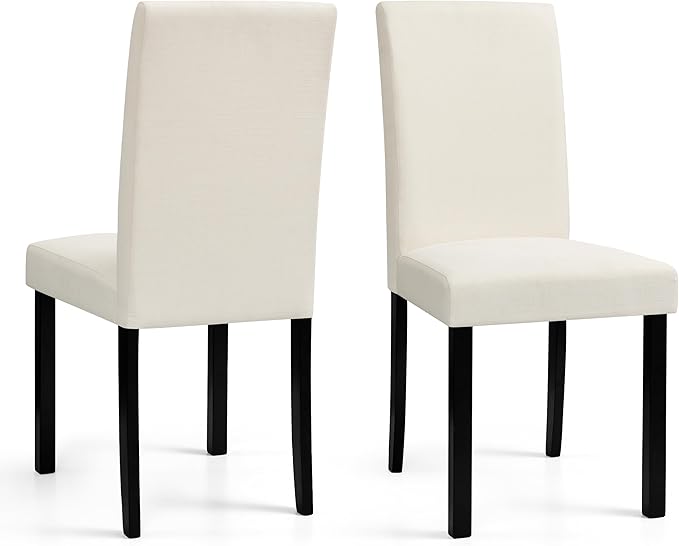 CHUN YI Upholstered Dining Chairs Set of 2, Fabric Dining Room Chairs with Solid Wood Legs, Modern Parson Chairs for Kitchen, Restaurant, Hotel, Ivory White