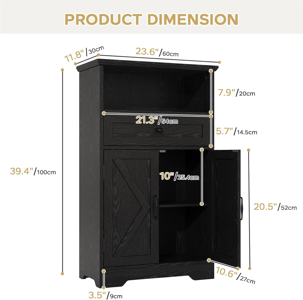 Floor Cabinet, Farmhouse Storage Cabinet with Barn Doors and Drawer, 11.81&qu...