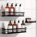 Large Capacity Shower Caddy, Heavy-Duty Adhesive Shower Organizers with Custom Aesthetic Design Soap, No Drilling Corner Shower Shelves, 5 Hooks for Bathroom Accessories, 3 Pack