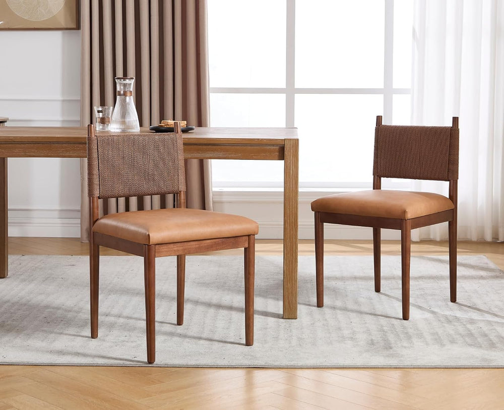 EALSON Rattan Dining Chairs Set of 2 Leather Upholstered Dining Room Chairs w...
