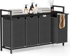 Laundry Hamper, Laundry Sorter with 4 Pull-Out Removable Oxford Fabric Bags Cloth Laundry Basket 4 x 10 Gallons (Grey and Charcoal Black)