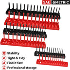 6PCS Socket Organizer Tray Set, Red SAE & Black Metric Socket Storage Trays, 1/4-Inch, 3/8-Inch & 1/2-Inch Drive Deep and Shallow Socket Holders for Toolboxes