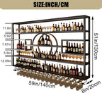55.1in Large Wall Mounted Wine Rack, Modern Metal Wine Bottle and Glass Holder, 4-Tiers Liquor Bottles Floating Shelves Display Storage for Home Bar & Dining Room Decorative (Black, 55.1 * 8 * 51INCH)