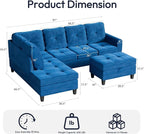 Sectional Couches for Living Room with Movable Chaise & Storage Ottoman - 97.5" Velvet L Shaped Couches for Living Room Apartment, 4 Seat Home Furniture Modular Sectional Sofas, Blue