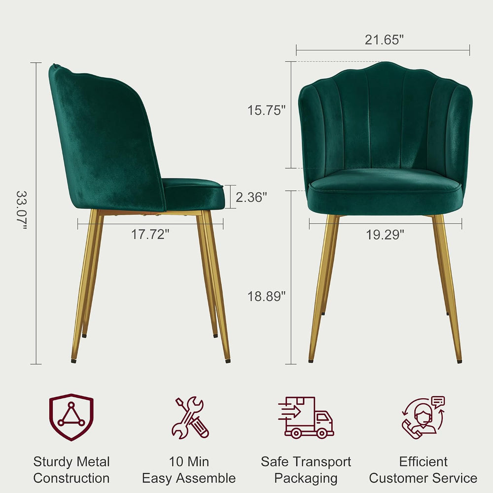 VECELO Velvet Dining Chairs Set of 4, Modern Upholstered Kitchen Chairs with ...