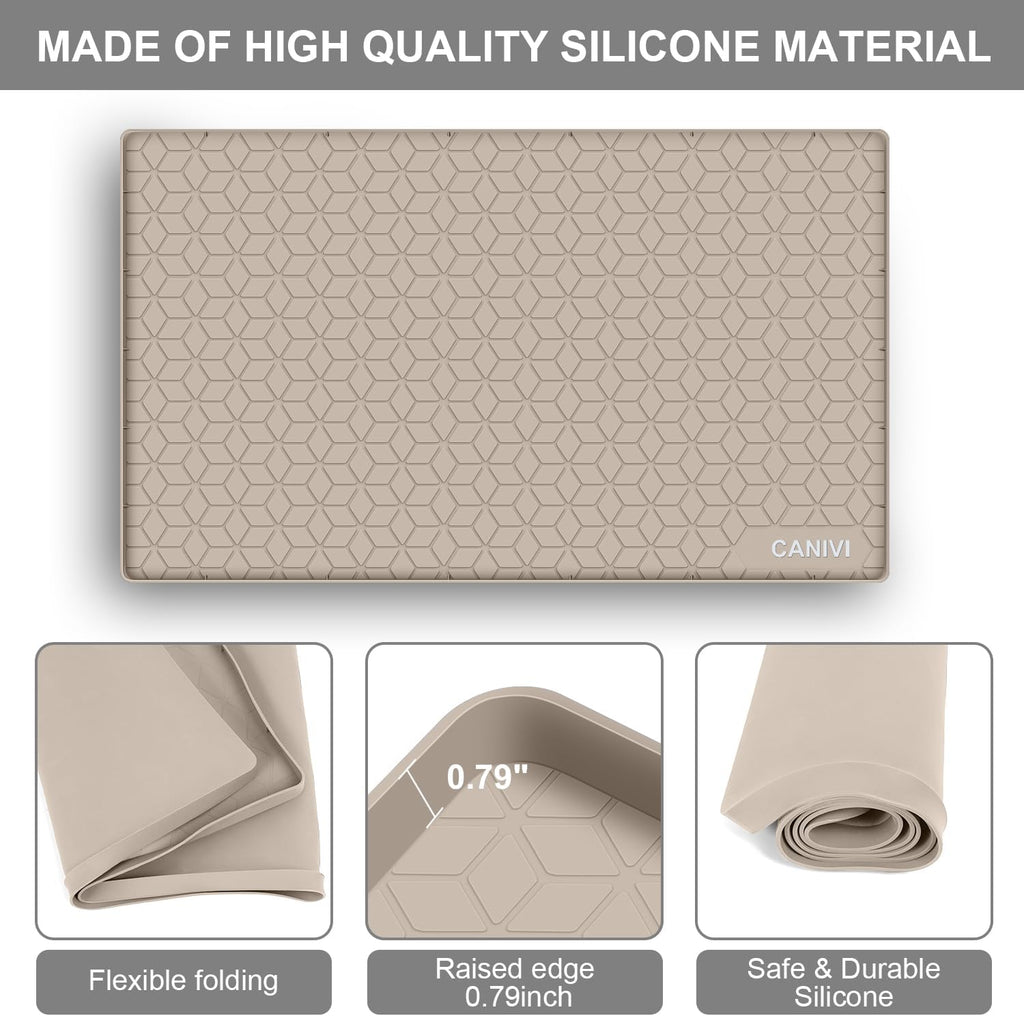 Under Sink Mat, 34" x 22" Waterproof Silicone Under Sink Tray for Kitchen & Laundry Cabinets, Kitchen Cabinet Shelf Protector, Up to 3.3 Gallons Liquid, Fits 36 inch Standard Cabinet(Grey)