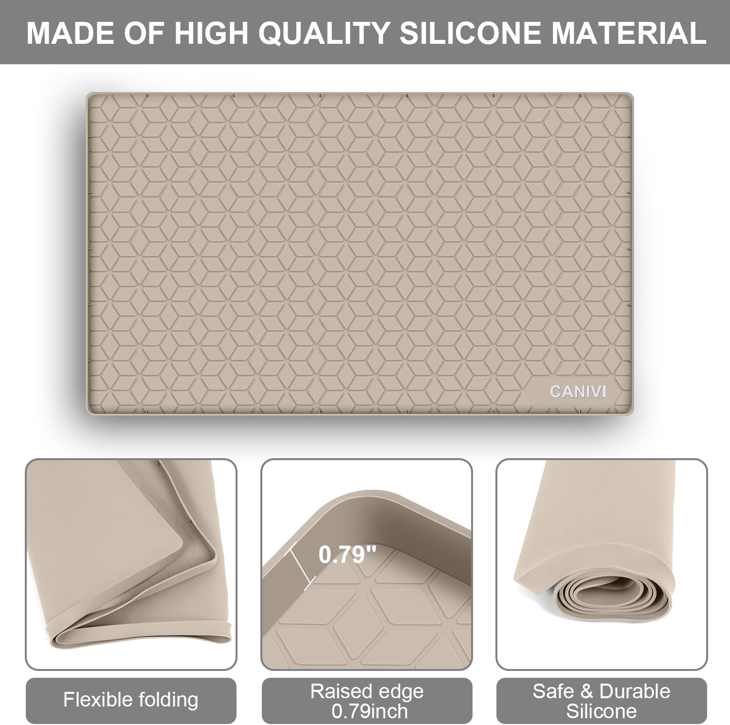 Under Sink Mat, 34" x 22" Waterproof Silicone Under Sink Tray for Kitchen & Laundry Cabinets, Kitchen Cabinet Shelf Protector, Up to 3.3 Gallons Liquid, Fits 36 inch Standard Cabinet(Grey)