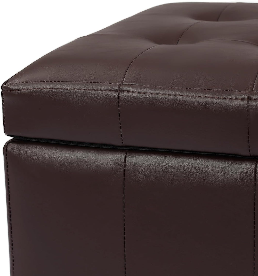 Upholstered Storage Ottoman with Hinged Lid, 23.6-Inch Faux Leather Tufted Cu...