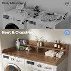 2-Tier Washer and Dryer Countertop,2.75" H Guard,58" W x 28" D Laundry Countertop Cover with Non-Slip Pad,Large Space Laundry Topper for Folding Clothes Over Washer and Dryer-Dark Walnut