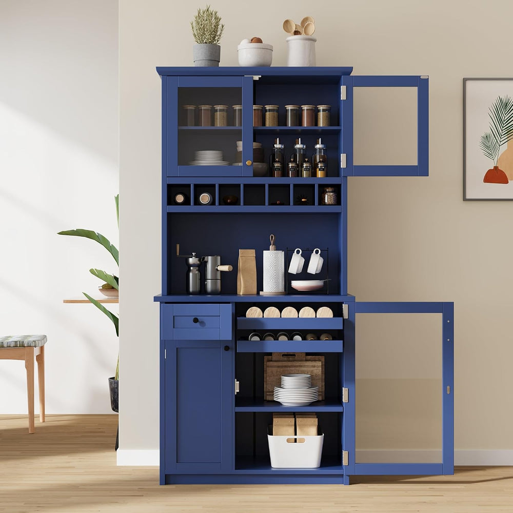 35.4''W Farmhouse Kitchen Pantry with Hutch, Freestanding Sideboard B...