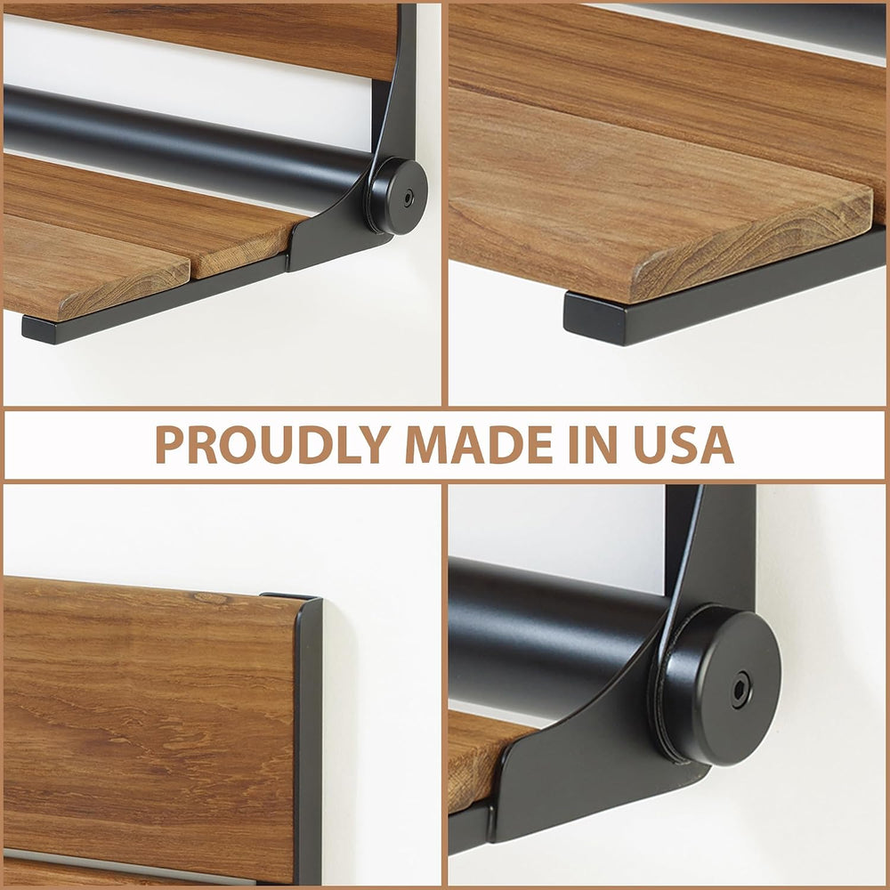 Teak Shower Seat - Type 304 Stainless Steel/Contoured 1" Natural Wood Sl...