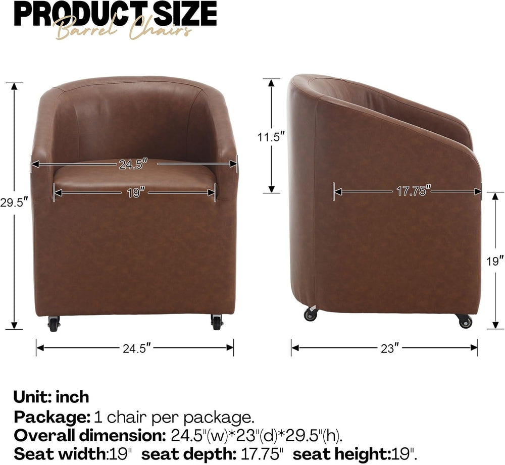 BESTANO Set of 2 Modern Upholstered Dining Chairs with Swivel Casters, Faux L...
