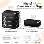 Comforter Storage Bag - 130L Large Capacity Blanket Storage Bags 4-Layer Ultra Space Saving Self Compression Organizer, Washable Compression Bags for Storage Comforter Blanket, 4-Pack, Black