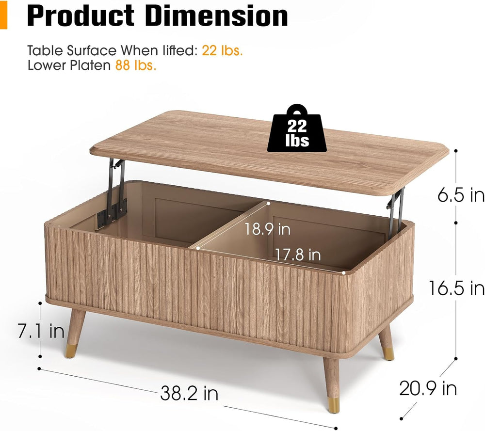 Lift Top Coffee Table with Storage, Mid Century Modern Coffee Table with Soli...