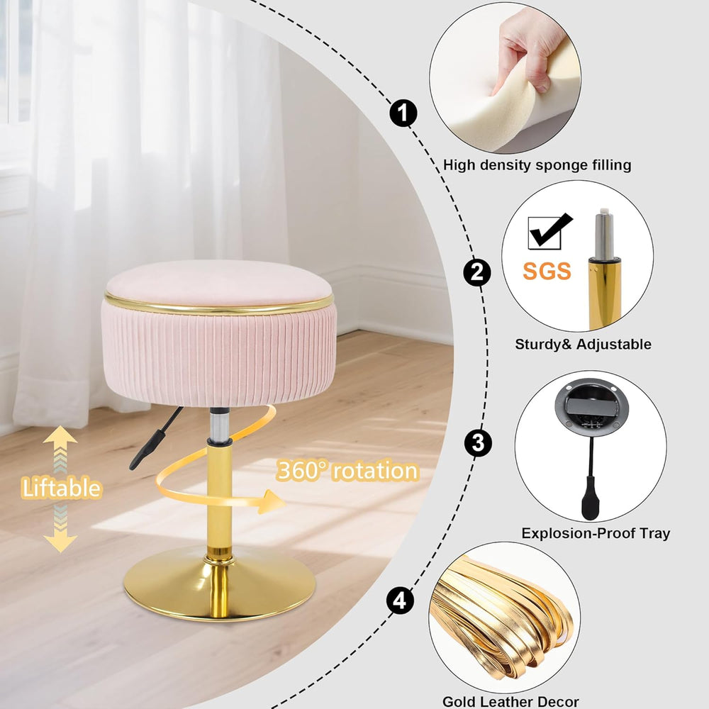 Adjustable Vanity Stool with Storage, 360° Swivel Makeup Stool Chair Small Ve...