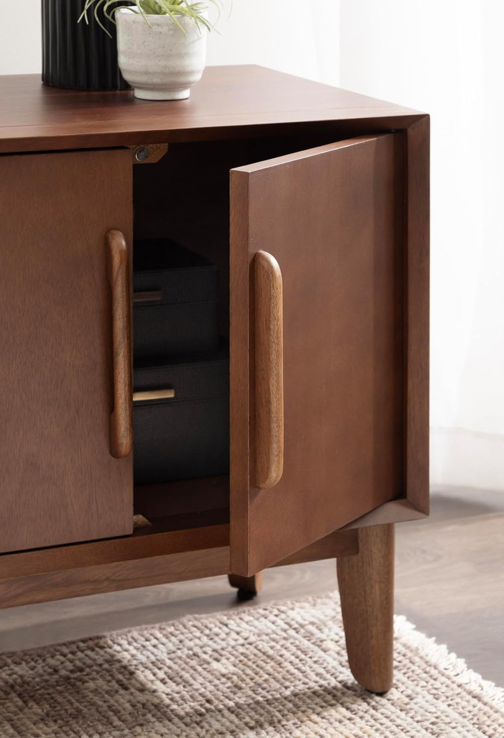 Kate and Laurel McCutcheon Modern Mango Wood Side Table with Storage Cabinet,...