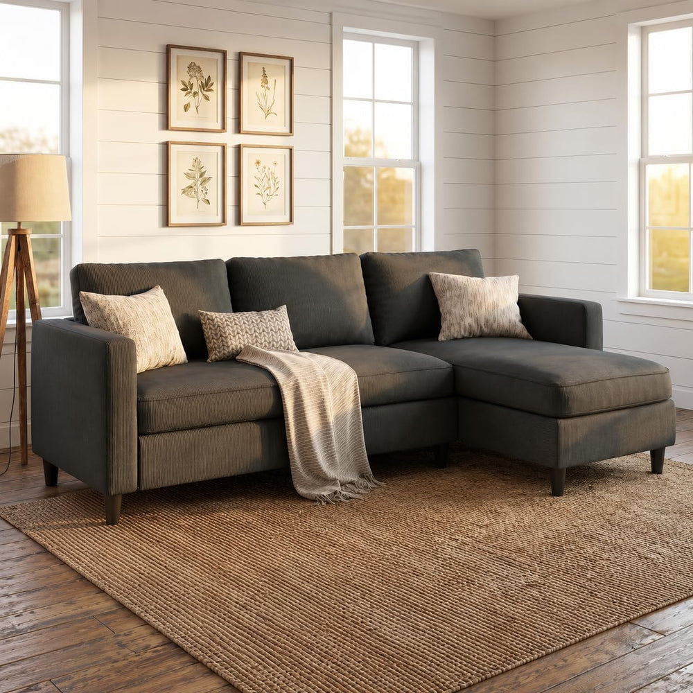 SUNLEI L-Shaped Sectional Couch, Modern Grey Reversible Sectional Sofa with R...