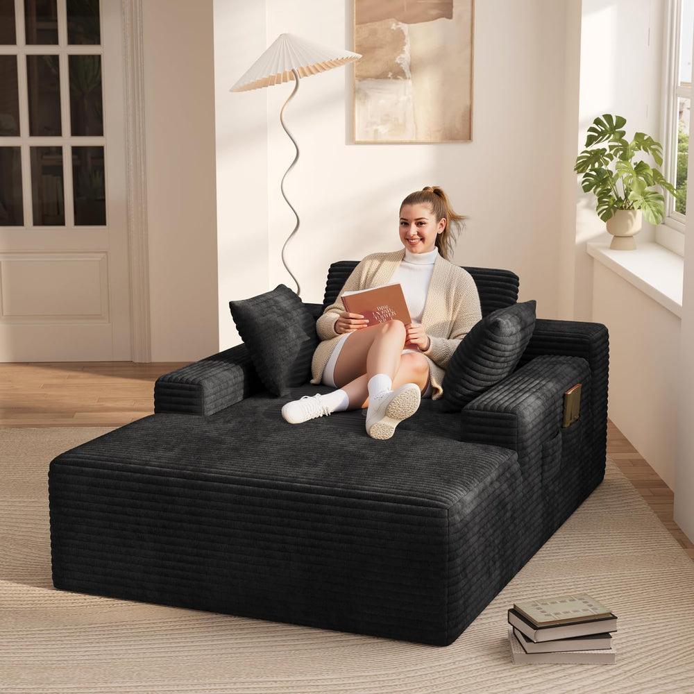 Ahomly 67" Chair, Chaise Lounge Chair Indoor with 3 Pillows, Black | No-...