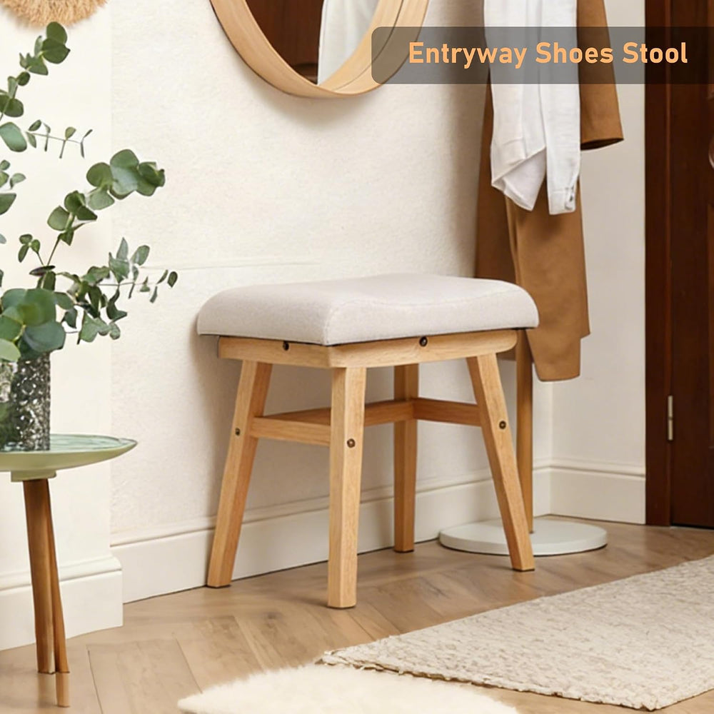 Solid Wood Vanity Stool, Padded Foot Stools Ottoman,Natural