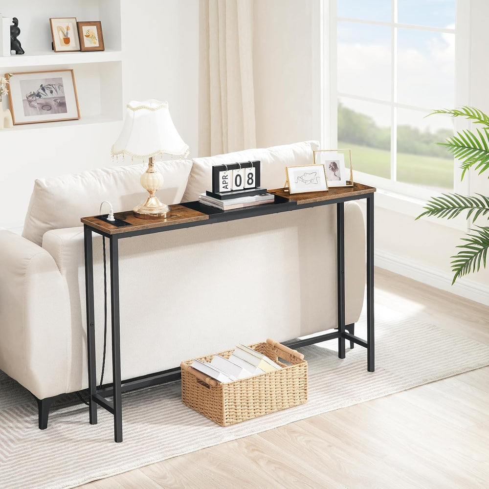 HOOBRO Narrow Console Table with Power Outlets, 44.9 Inches Sofa Table, Slim ...