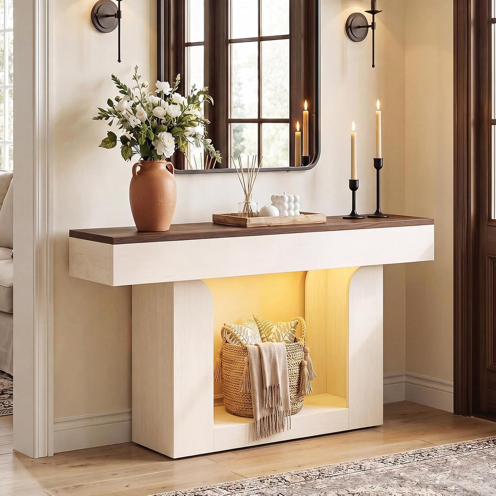 Homieasy Console Table, 47" Entryway Table with Charging Station | LED L...