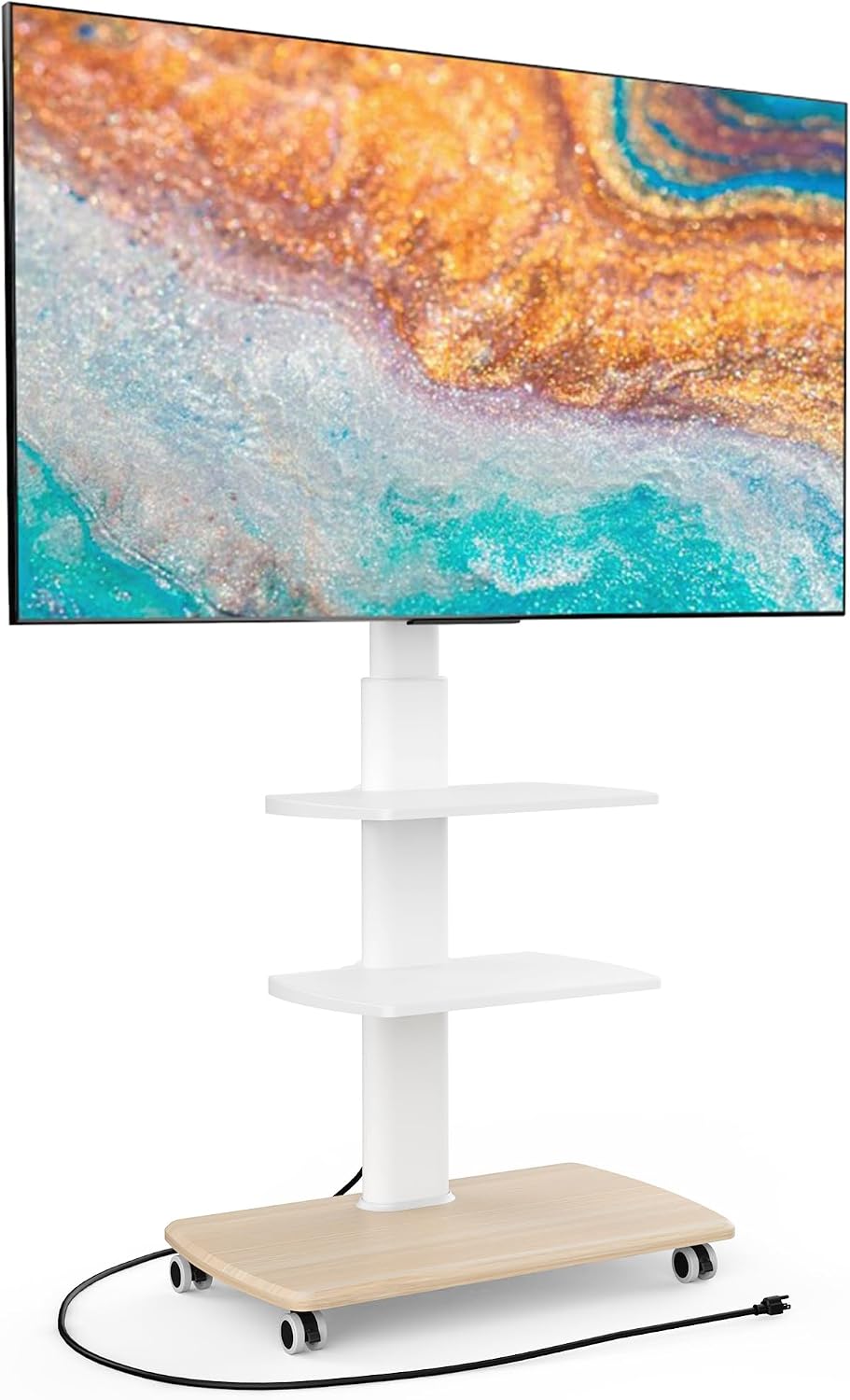 FITUEYES Rolling TV Stand with Power Outlets, for 32-75 InchTVs, White | Swiv...