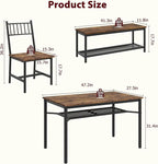 Dining Table Set for 4 with 2 Benches, 3-Piece Kitchen Table Set, Space-Saving Dining Set for Kitchen, Dining Room, Brown