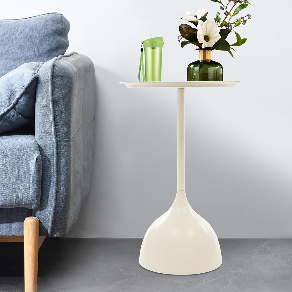 Small End Table, 15.75" Round Bedside Table with Industrial Iron Frame, ...