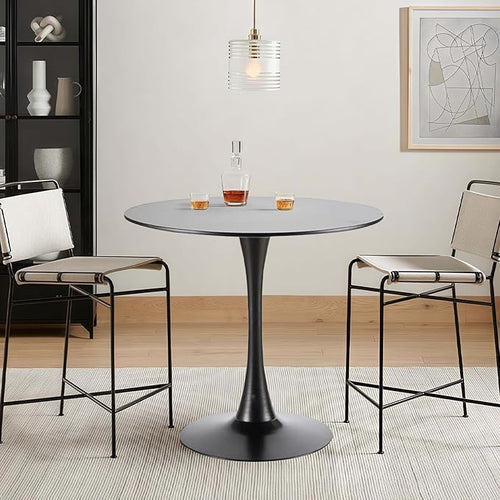 24" Round Dining Table for 2 MDF Table Top and Heavy Metal Dining Table Leg for Kitchen Dining Room Apartment Small Space(Black)