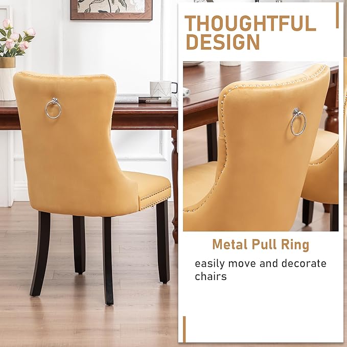 Mid Century Modern Dining Chair Set of 4 Velvet Upholstered Dining Accent Chair Farmhouse Dining Chairs with High Back and Nailhead Trim for Kitchen, Living Room, Bedroom (Gold)