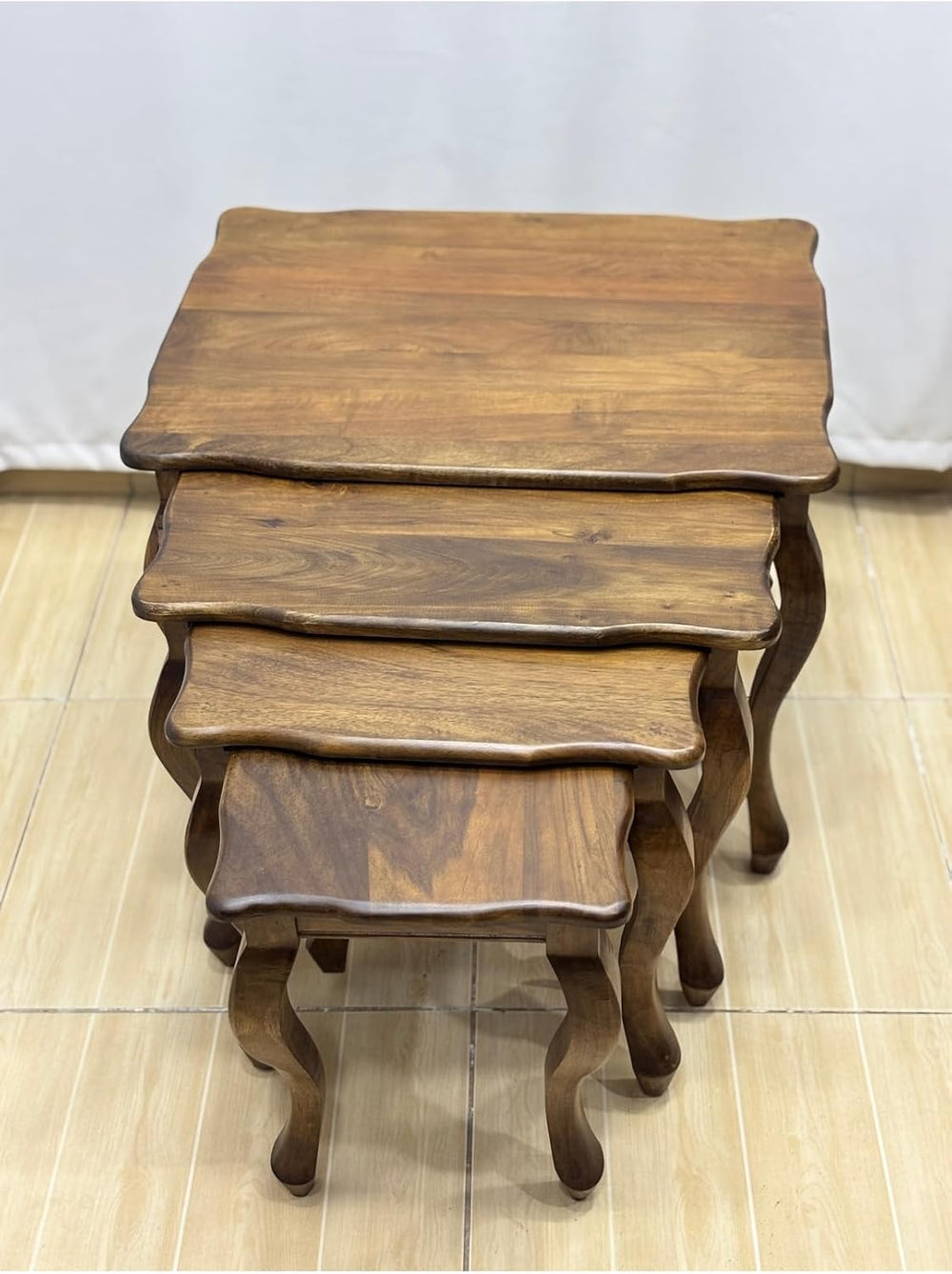 Walnut Wood 4-Piece Nesting Side Table Set 25.6x19.7x19.7 in Solid Wood Livin...