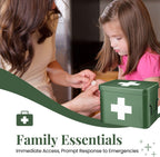 Flexzion Medicine Box, Home Pharmacy Box, 33 x 21 x 19 cm, Metal Medication Storage for Emergency, First Aid Cabinet, with Side Handles, Removable Tray & 5 Compartments, Green
