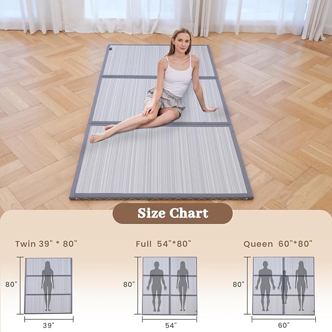 Zonli Japanese Tatami Mat, Foldable Floor Sleeping Pad Futon Mattress, Made from Natural Coconut Shell Fiber & Jute Fiber, Firm Traditional Floor Bed Twin 39"x80"