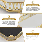 Mirrored Perfume & Makeup Vanity Tray - Hollow-Out Jewelry Storage, Gold Metal & Glass Trinket Organizer for Dresser & Bathroom Countertop, 11.3" Small Size