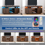 HOMMPA LED TV Stand for 55/50/43/40/32 inch TV - Modern Entertainment Center with Power Outlets, Gaming Console Cabinet with Storage Media Table and LED Lights for Living Room - Walnut