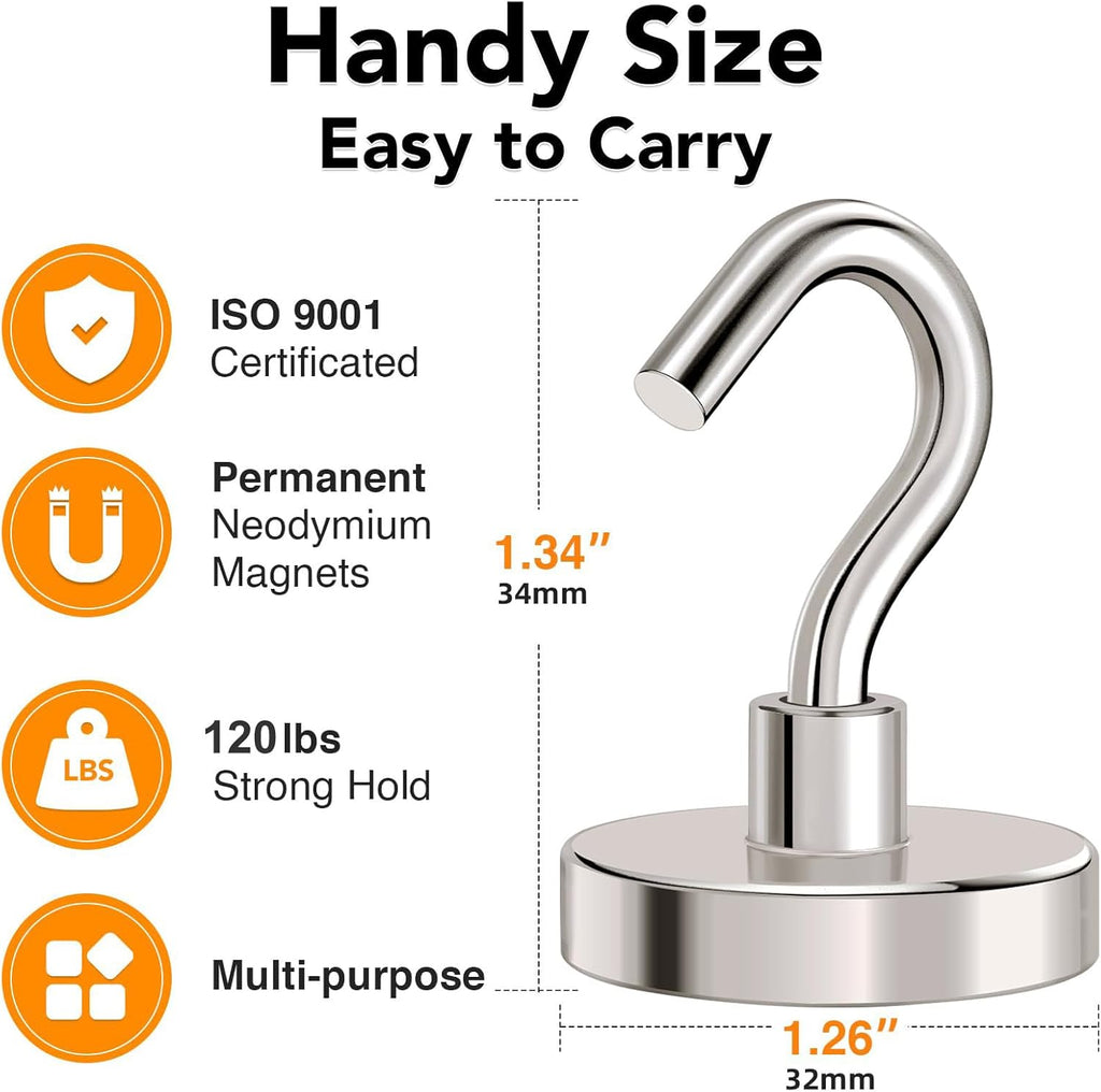 MIKEDE Strong Magnetic Hooks, 120Lbs Heavy Duty Magnetic Hooks for Cruise Cabin, Neodymium Earth Magnets with Hooks for Hanging, Super Metal Industrial Magnetic Hanger for Grill, Cruise, Storage