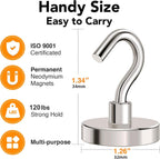 MIKEDE Strong Magnetic Hooks, 120Lbs Heavy Duty Magnetic Hooks for Cruise Cabin, Neodymium Earth Magnets with Hooks for Hanging, Super Metal Industrial Magnetic Hanger for Grill, Cruise, Storage