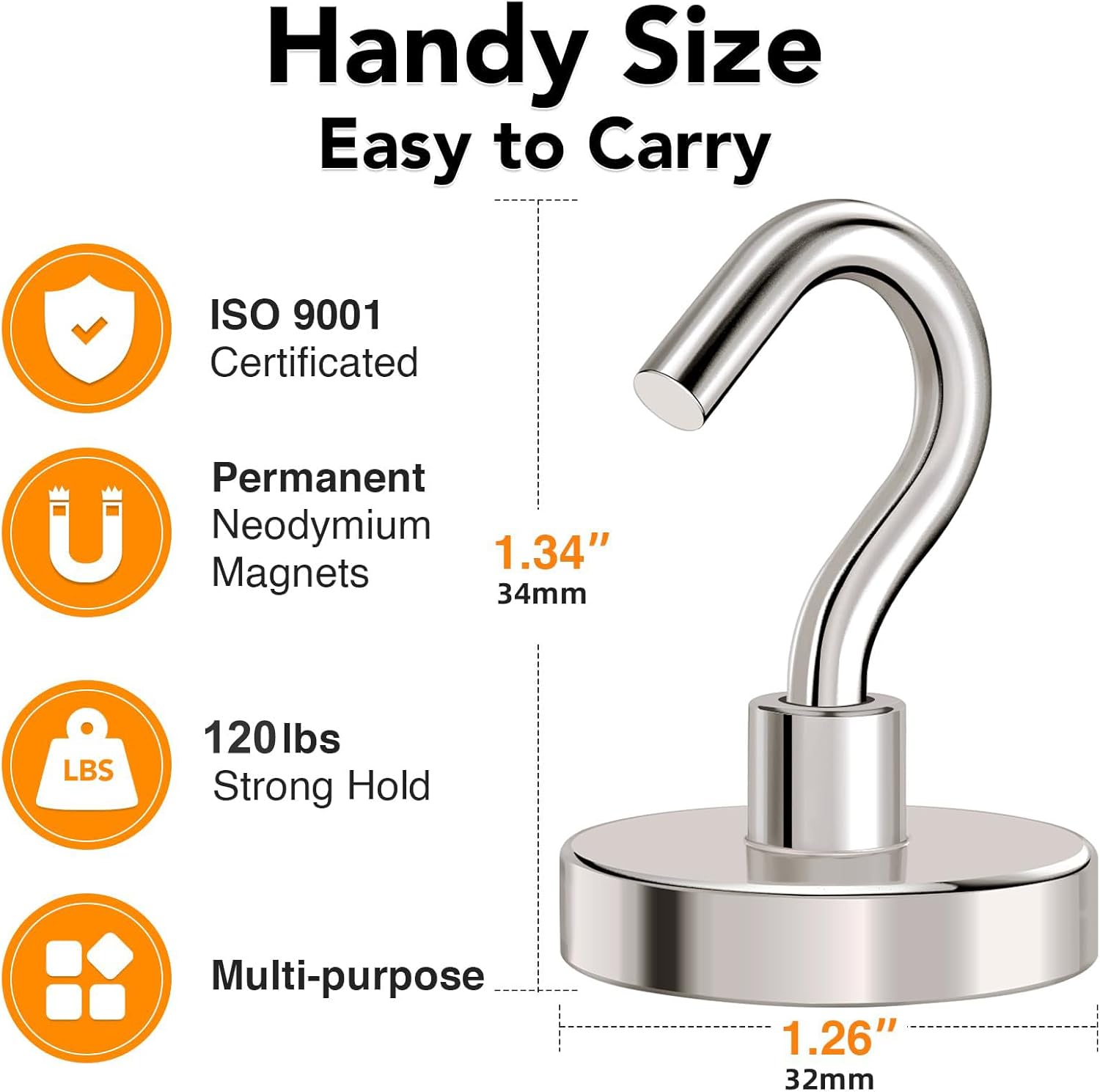 MIKEDE Strong Magnetic Hooks, 120Lbs Heavy Duty Magnetic Hooks for Cruise Cabin, Neodymium Earth Magnets with Hooks for Hanging, Super Metal Industrial Magnetic Hanger for Grill, Cruise, Storage