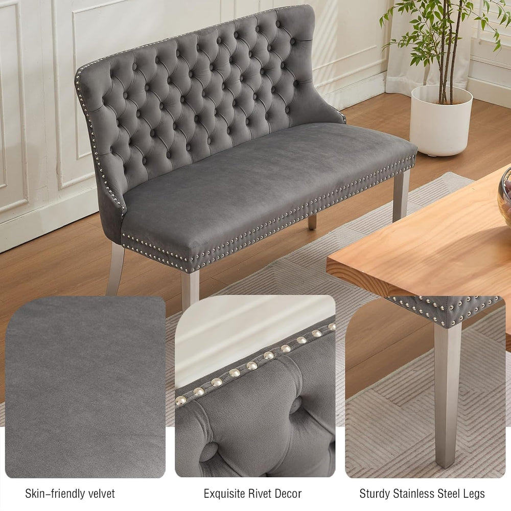 Henf Modern Tufted Velvet Dining Bench with Wing Back, 2-Seat, Nailhead Trim,...