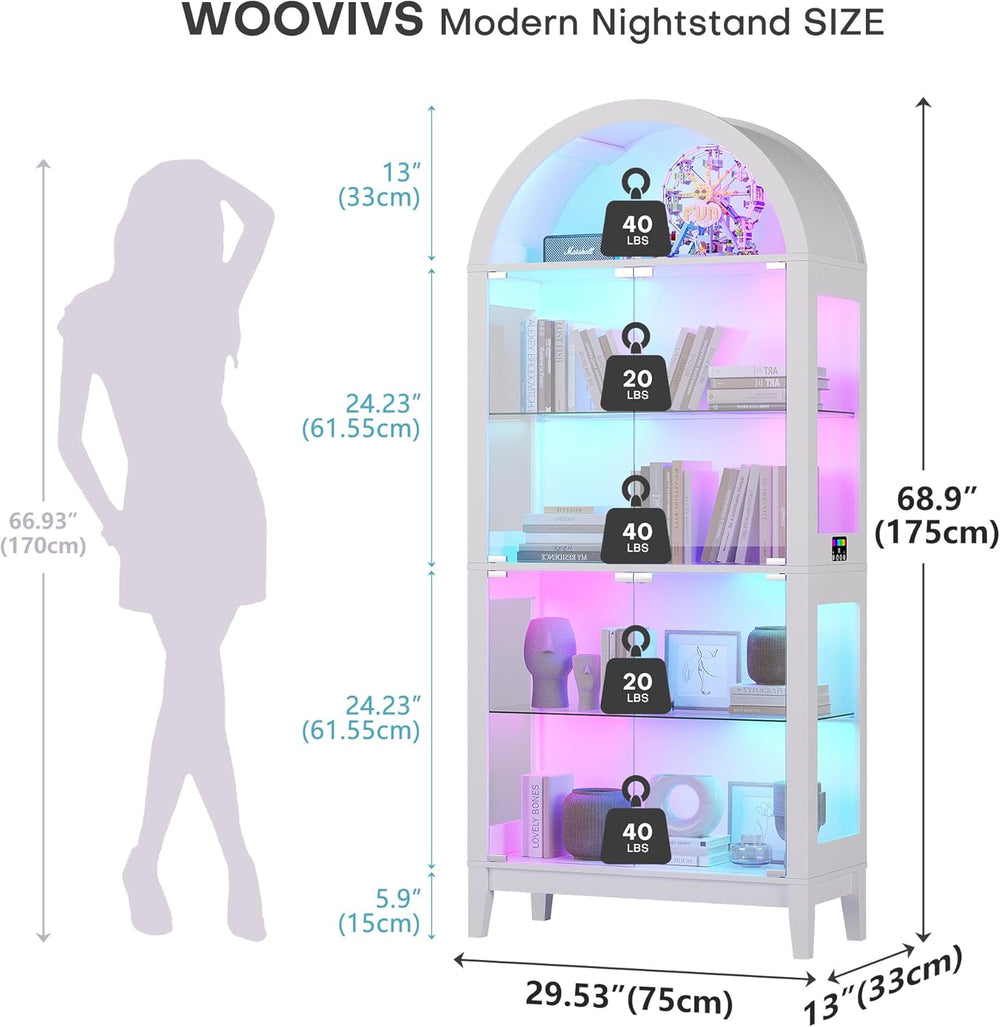 WOOVIVS Glass Display Cabinet with RGB Lights, 69" Tall Curio Cabinet wi...