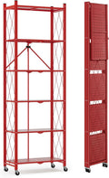 ALANNG 73.6 Inch Folding Bookshelf, 6 Tier Metal Bookcase and Bookshelves | Tall Shelves for Living Room Office Bedroom, Heavy Duty Book Shelve Free Standing Open (Red, 1PACK)
